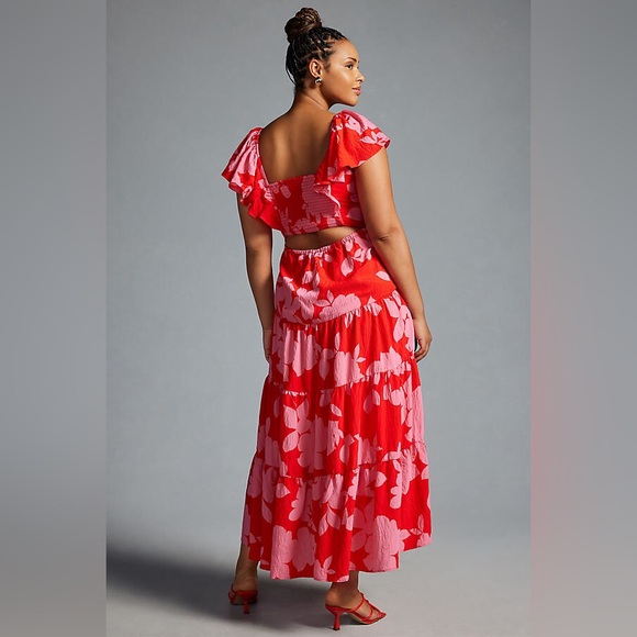 By Anthropologie Tiered Flutter-sleeve dress L - Picture 5 of 11